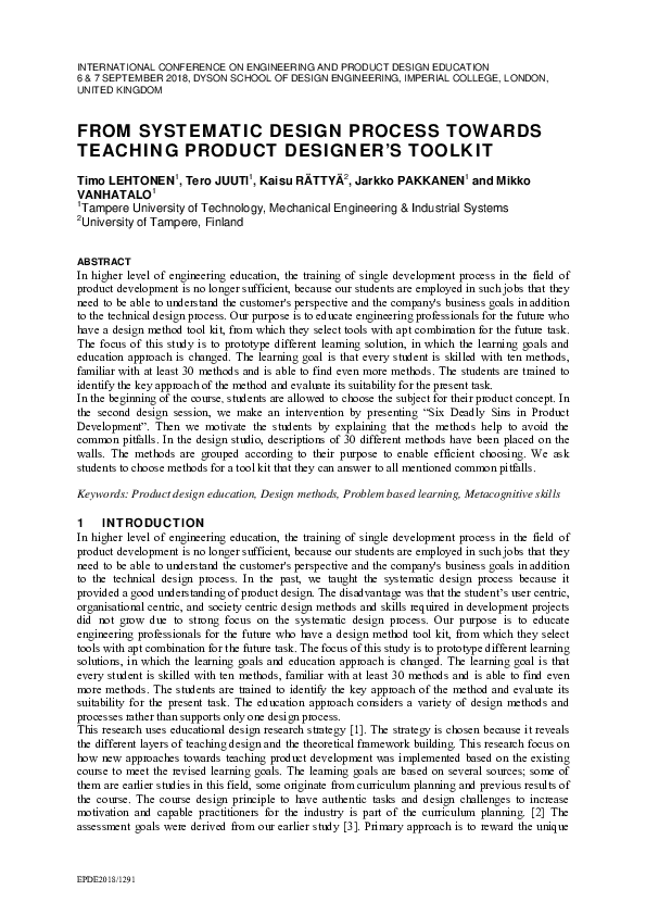 (PDF) From Systematic Design Process Towards Teaching Product Designer ...