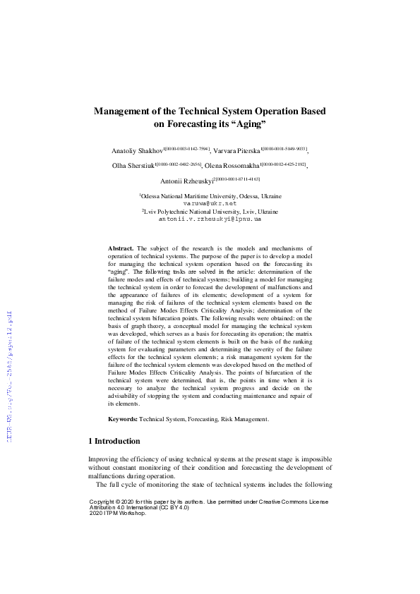 (PDF) Management of the Technical System Operation Based on Forecasting ...