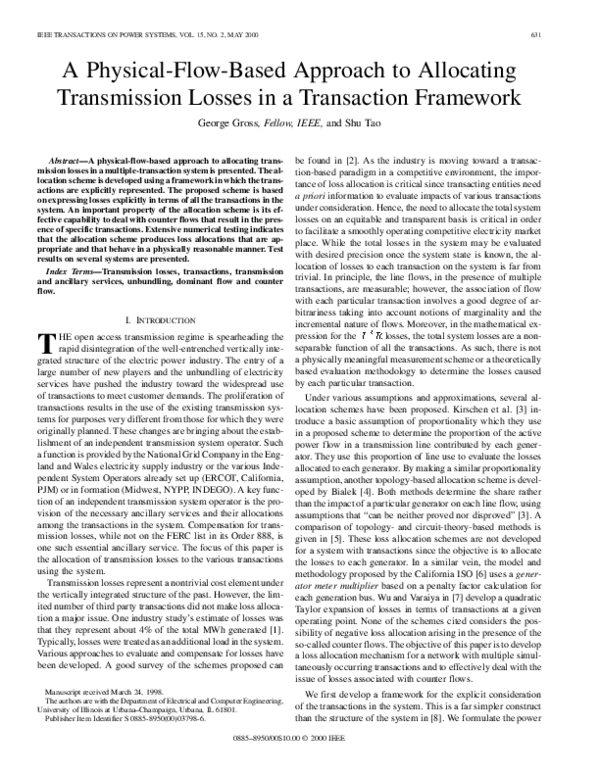  PDF A Physical flow based Approach To Allocating Transmission Losses 
