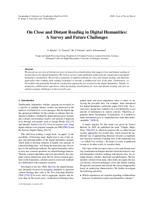 (PDF) On Close and Distant Reading in Digital Humanities A Survey and
