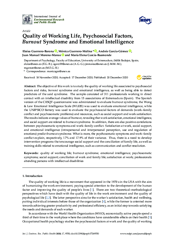 (PDF) Quality of Working Life, Psychosocial Factors, Burnout Syndrome ...