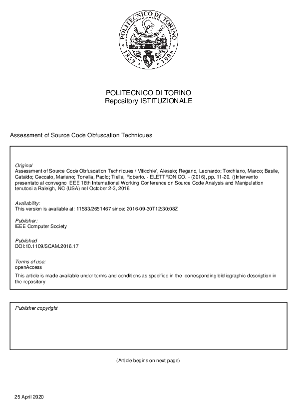 (PDF) Assessment of Source Code Obfuscation Techniques