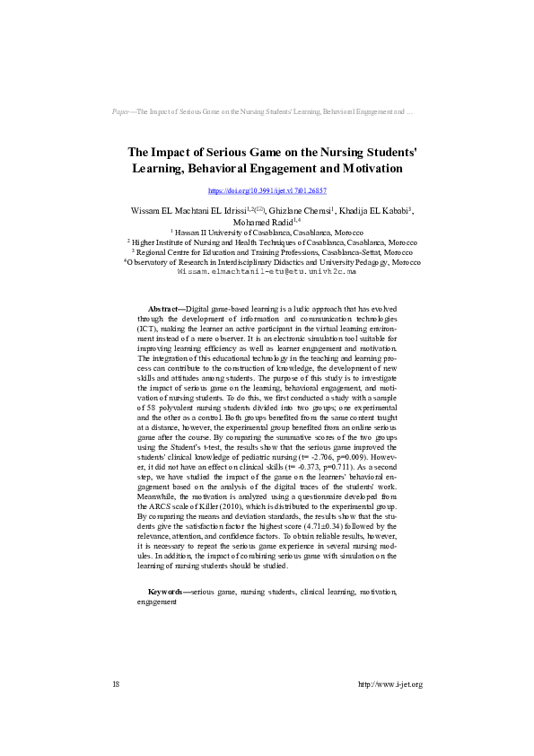 (PDF) The Impact of Serious Game on the Nursing Students' Learning ...