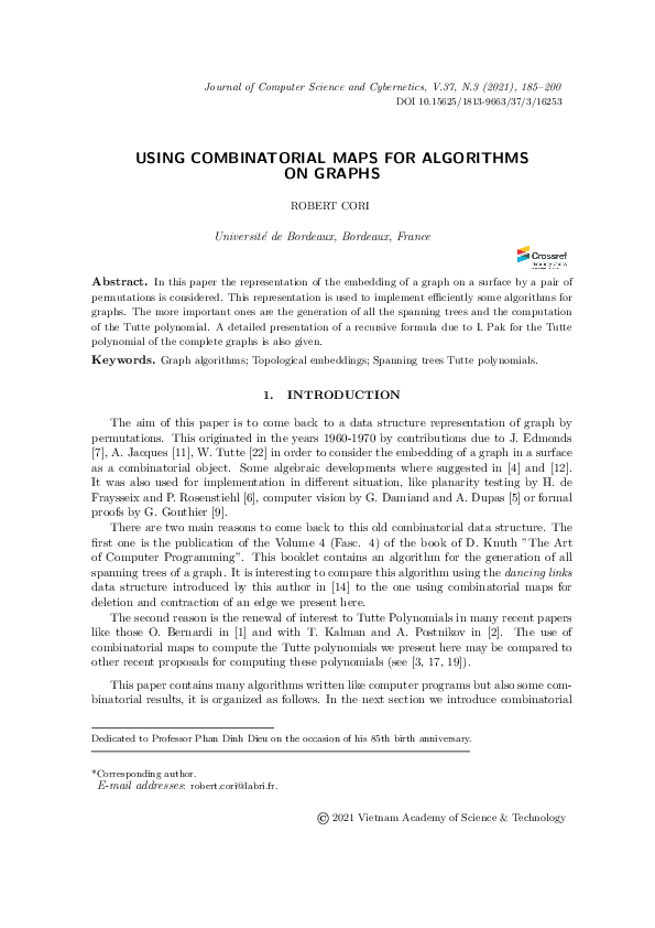 (PDF) Using Combinatorial Maps for Algorithms on Graphs