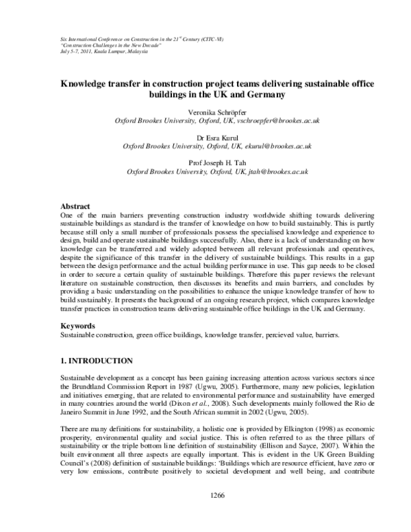 (PDF) Knowledge transfer in construction project teams delivering ...