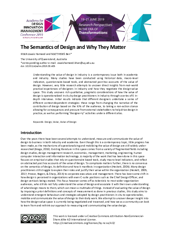 (PDF) The semantics of design and why they Matter