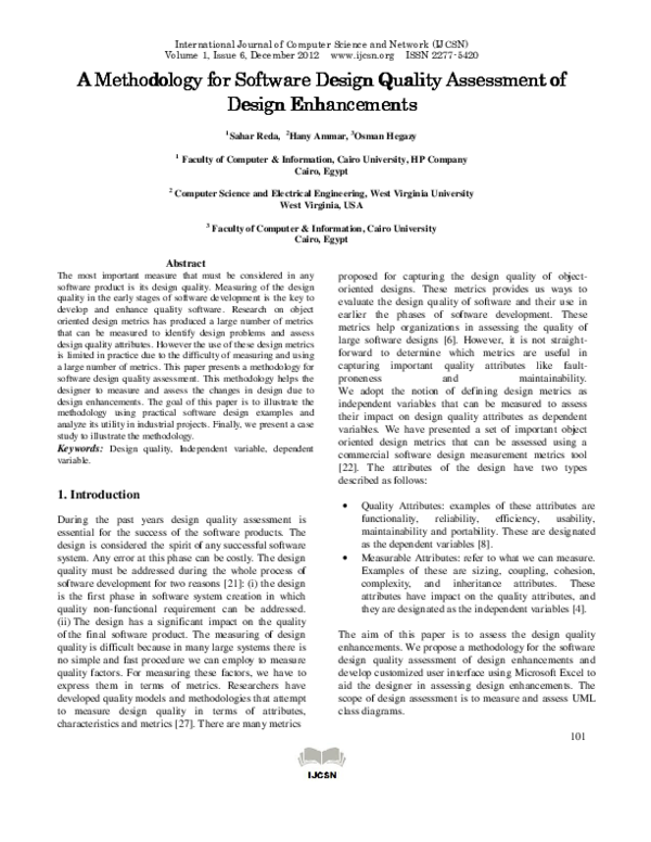 (PDF) A Methodology for Software Design Quality Assessment of Design ...