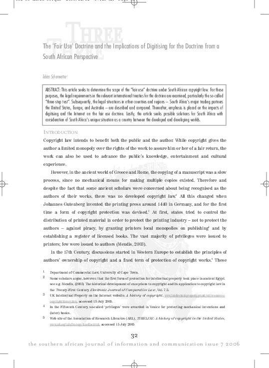 (PDF) The ‘fair use" doctrine and the implications of digitising for