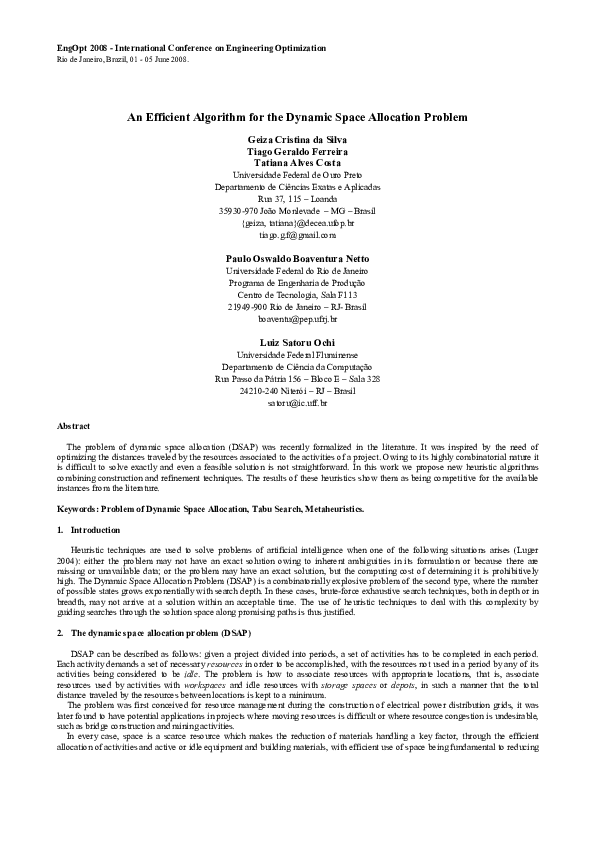 (PDF) An Efficient Algorithm for the Dynamic Space Allocation Problem