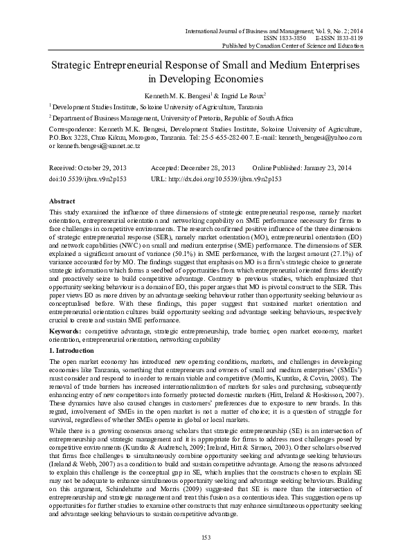 (PDF) Strategic Entrepreneurial Response of Small and Medium ...