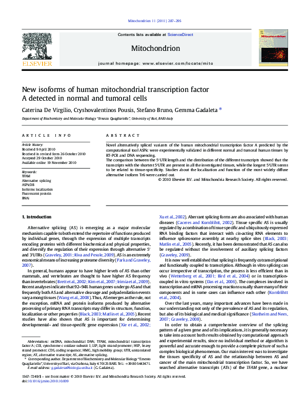 (PDF) New isoforms of human mitochondrial transcription factor A ...