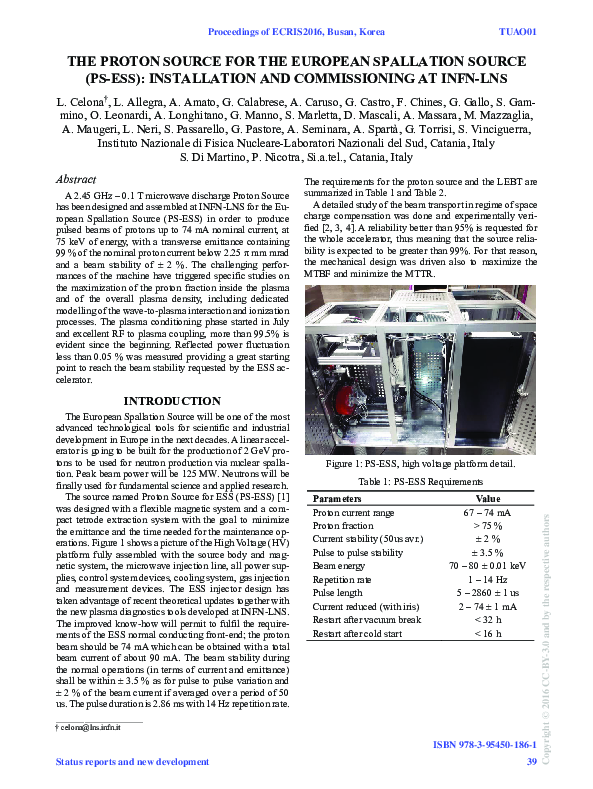 (PDF) The Proton Source for the European Spallation Source (PS-ESS ...
