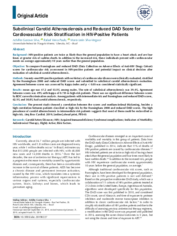 (PDF) Subclinical Carotid Atherosclerosis and Reduced DAD Score for ...