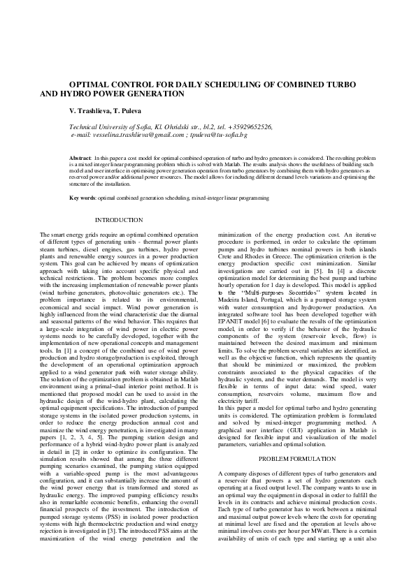 (PDF) Optimal Control for Daily Scheduling of Combined Turbo and Hydro ...