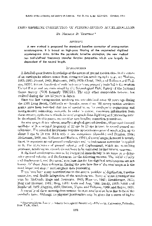 (PDF) Zero baseline correction of strong-motion accelerograms