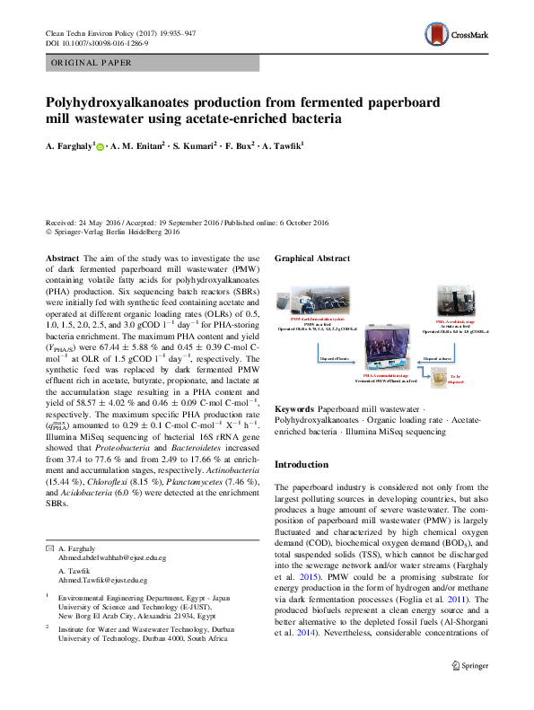 (PDF) Polyhydroxyalkanoates production from fermented paperboard mill ...