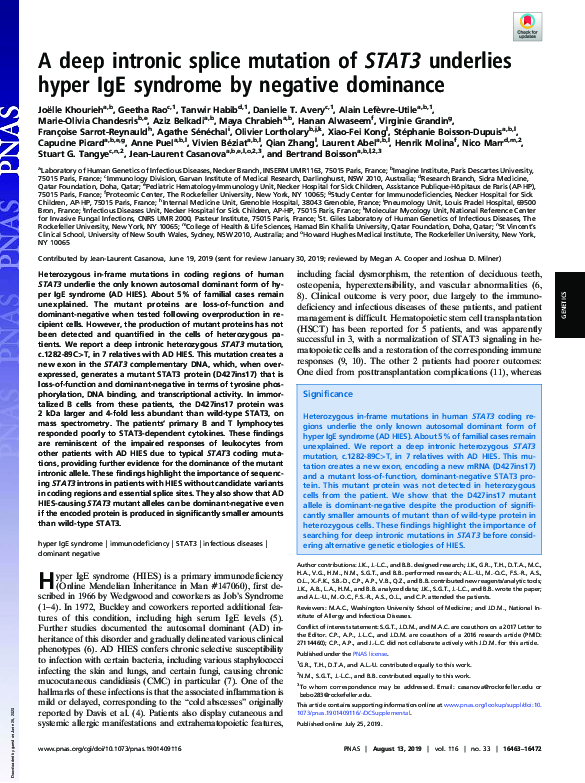 (PDF) A deep intronic splice mutation of STAT3 underlies hyper IgE ...