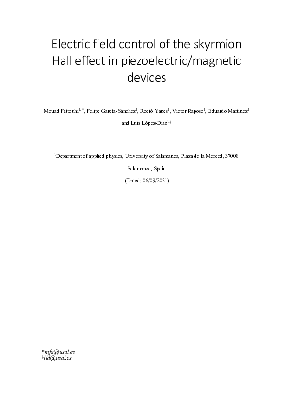 (PDF) Electric Field Control of the Skyrmion Hall Effect in ...