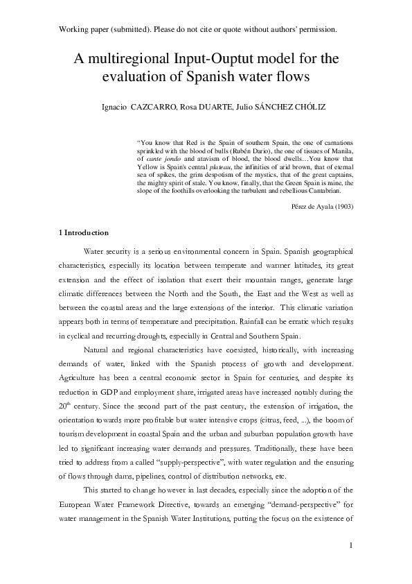 (PDF) Multiregional InputOutput Model for the Evaluation of Spanish