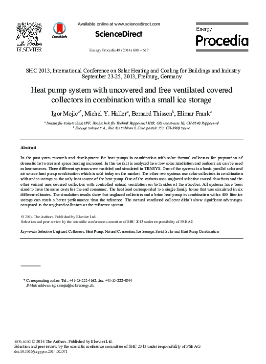 (PDF) Heat Pump System with Uncovered and Free Ventilated Covered