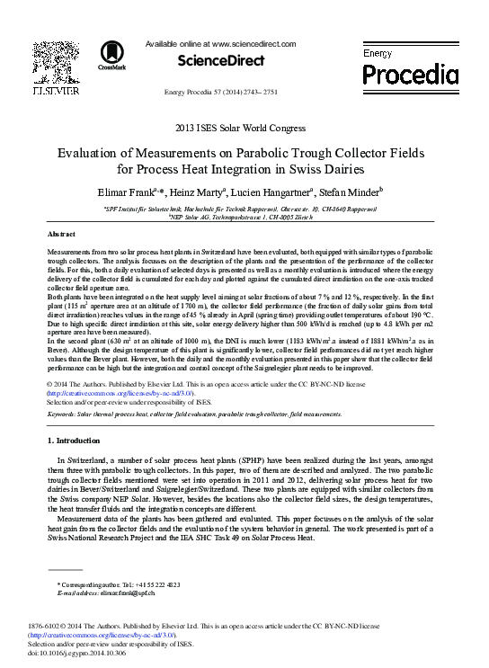 (PDF) Evaluation of Measurements on Parabolic trough Collector Fields ...