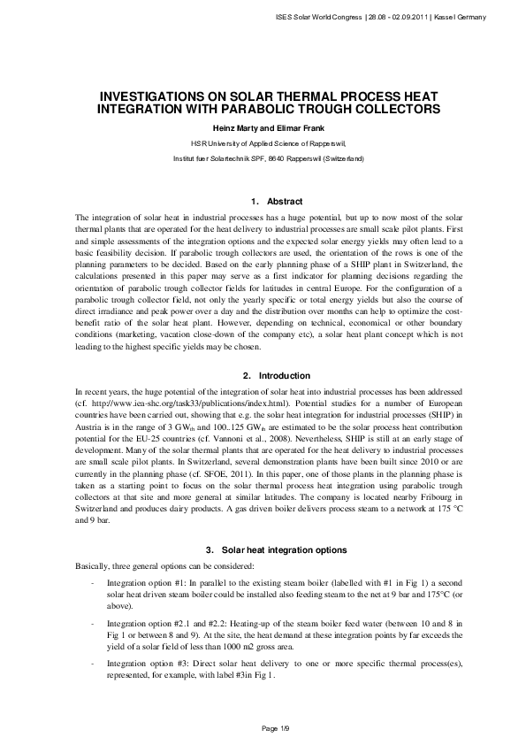 (PDF) Investigations on Solar Thermal Process Heat Integration with ...