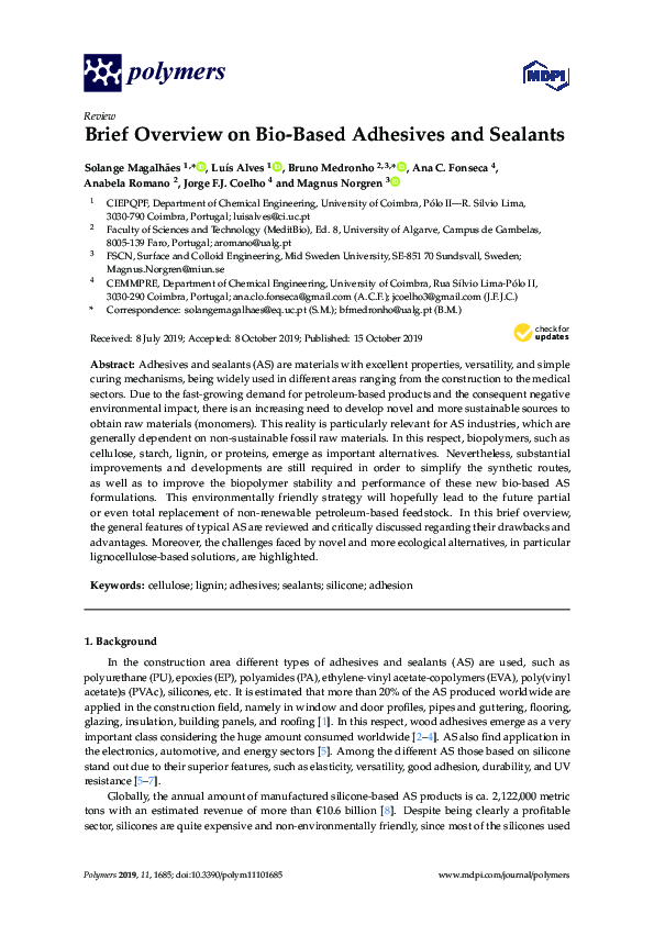 (PDF) Brief Overview on Bio-Based Adhesives and Sealants