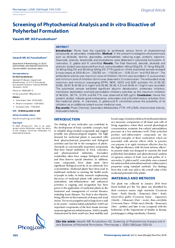 (PDF) Screening of Phytochemical Analysis and In vitro Bioactive of ...