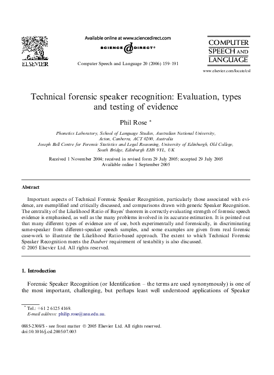 (PDF) Technical forensic speaker recognition: Evaluation, types and ...