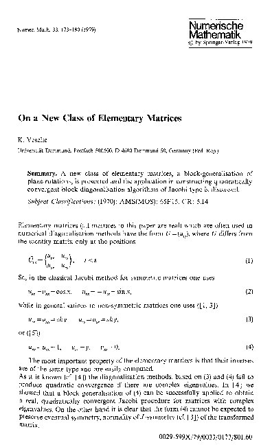 (PDF) On a new class of elementary matrices