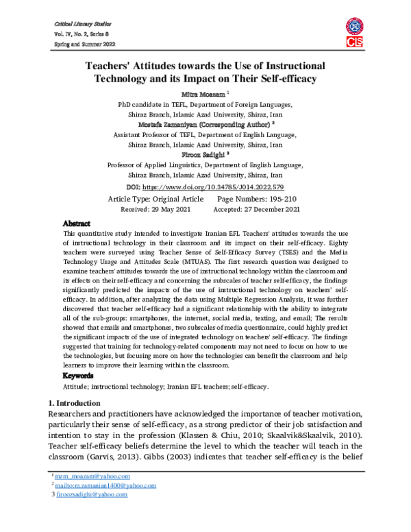 (PDF) Teachers' Attitudes towards the Use of Instructional Technology ...