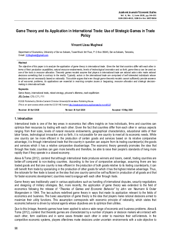 (PDF) Game Theory and its Application in International Trade: Use of ...