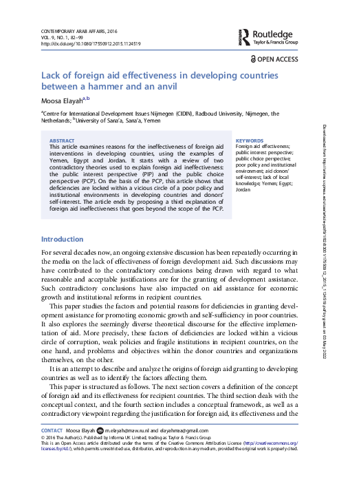 (PDF) Lack of foreign aid effectiveness in developing countries between ...