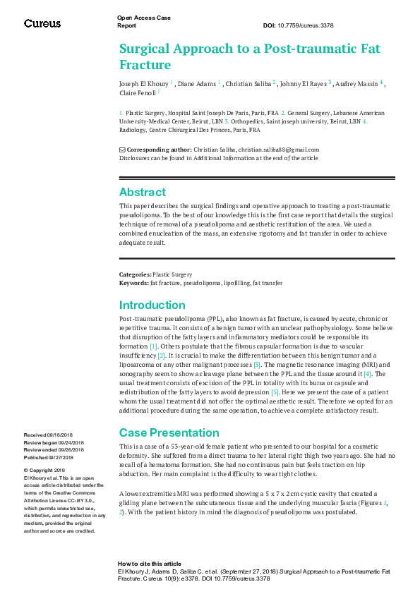 (PDF) Surgical Approach to a Post-traumatic Fat Fracture