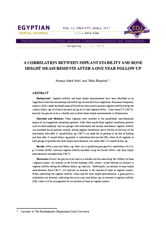 (PDF) A Correlation Between Implant Stability and Bone Height ...