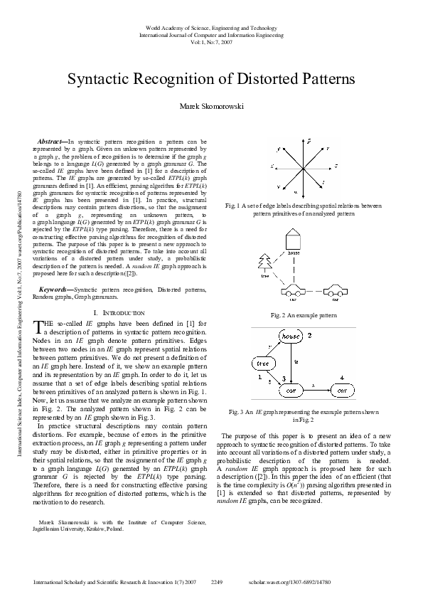 (PDF) Syntactic Recognition Of Distorted Patterns
