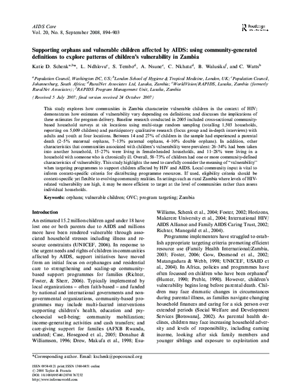 (PDF) Supporting orphans and vulnerable children affected by AIDS ...