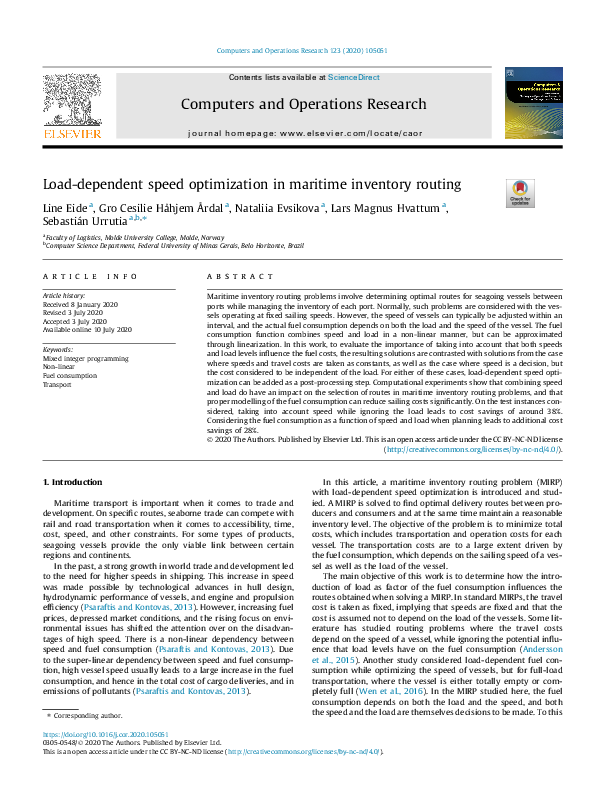 (PDF) Load-dependent speed optimization in maritime inventory routing