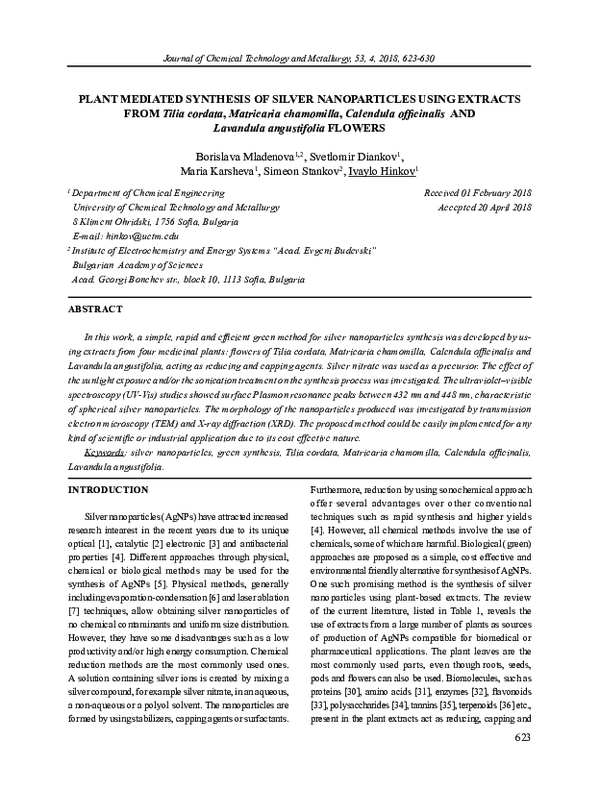 (PDF) PLANT MEDIATED SYNTHESIS OF SILVER NANOPARTICLES USING EXTRACTS ...