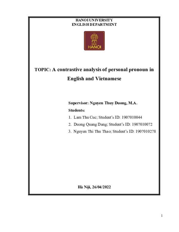 (DOC) A contrastive analysis of personal pronoun in English and Vietnamese