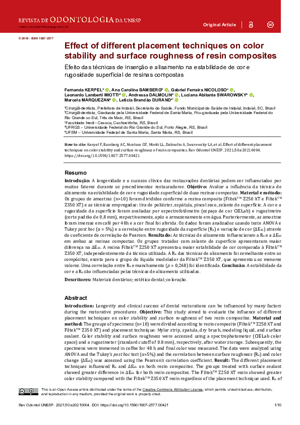 (PDF) Effect of different placement techniques on color stability and ...