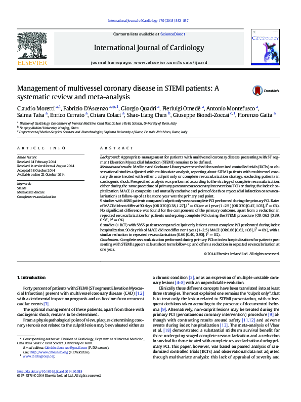 (PDF) Management of multivessel coronary disease in STEMI patients: A ...