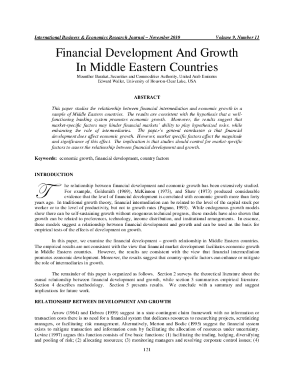 (PDF) Financial Development And Growth In Middle Eastern Countries