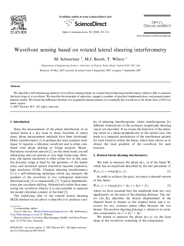 (PDF) Wavefront sensing based on rotated lateral shearing interferometry