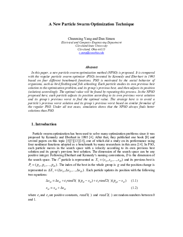 (PDF) A New Particle Swarm Optimization Technique