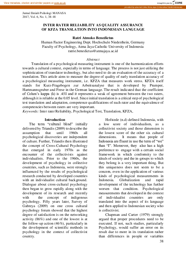 (PDF) Inter Rater Reliability as Quality Assurance of Kfza Translation ...