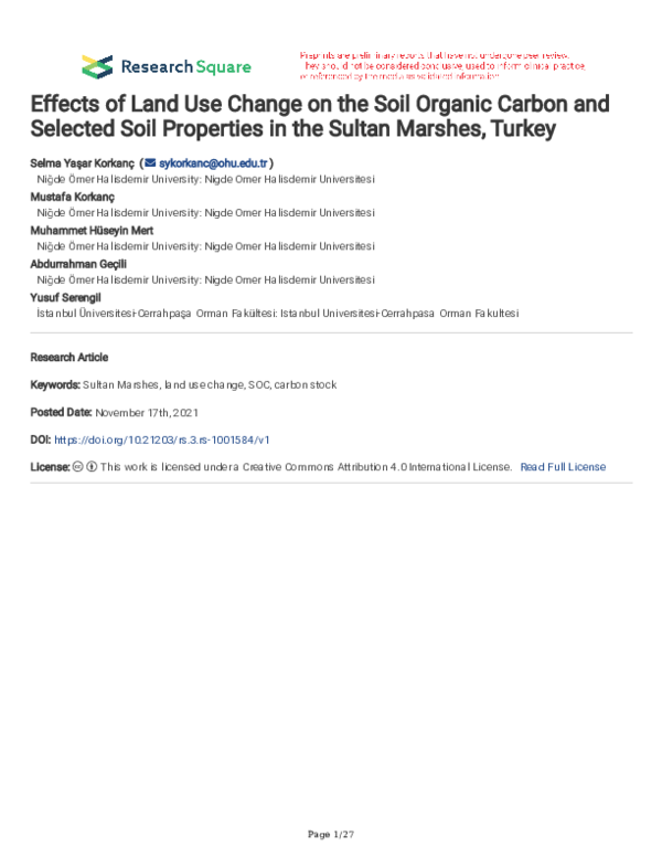 (PDF) Effects of Land Use Change on the Soil Organic Carbon and ...