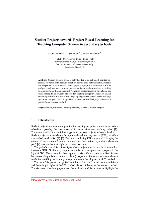 (PDF) Student Projects towards Project-Based Learning for Teaching ...