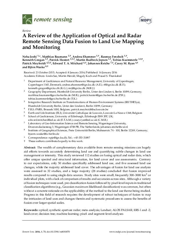 (PDF) A Review of the Application of Optical and Radar Remote Sensing ...