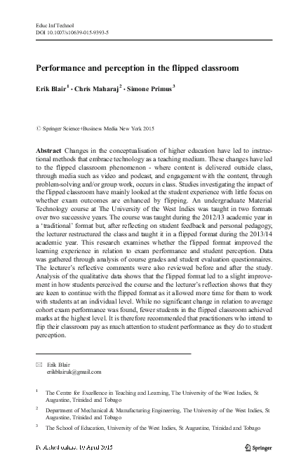 (PDF) Performance and perception in the flipped classroom